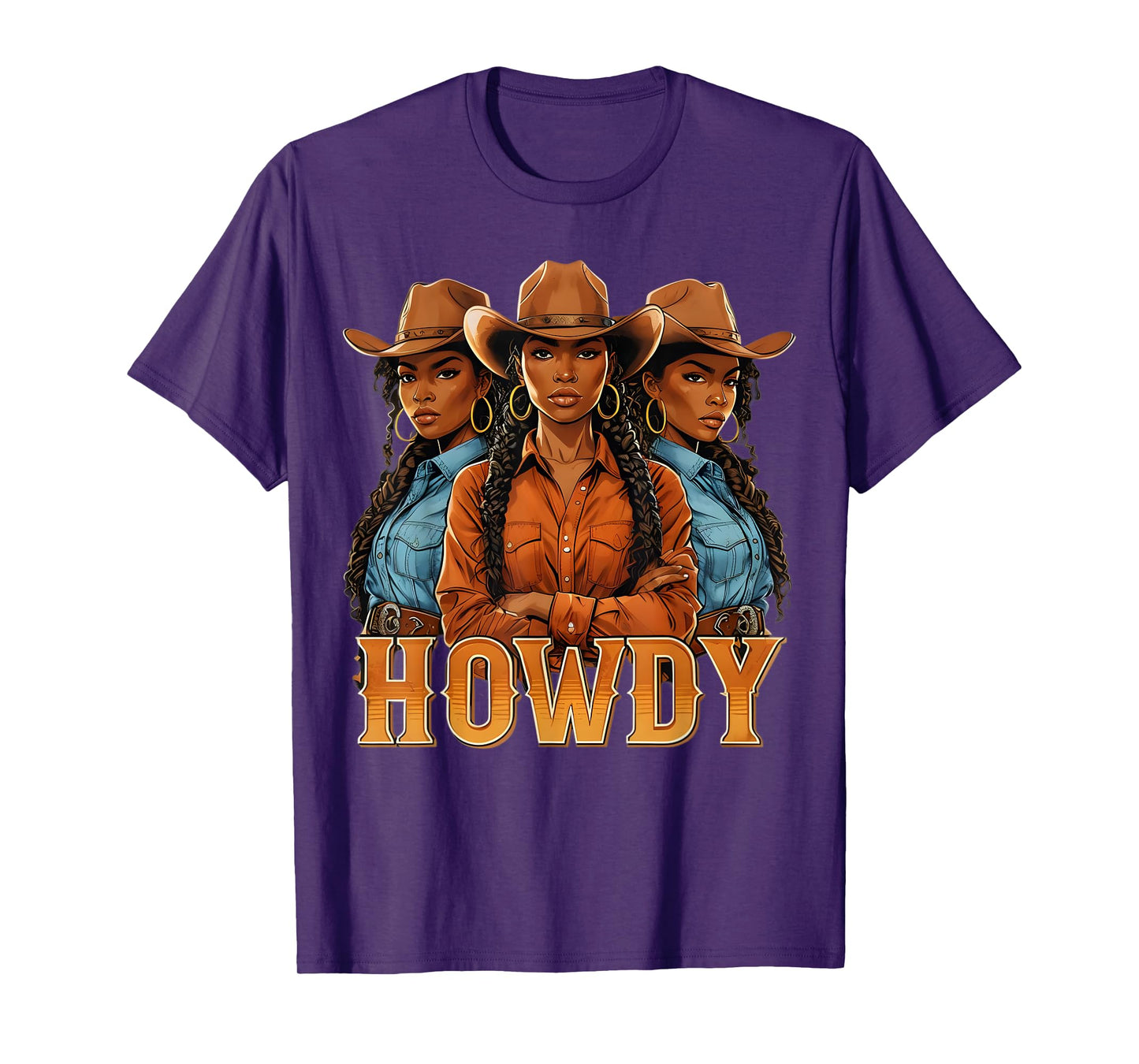 Howdy Retro Western Melanin Black Cowgirl African Women T-Shirt