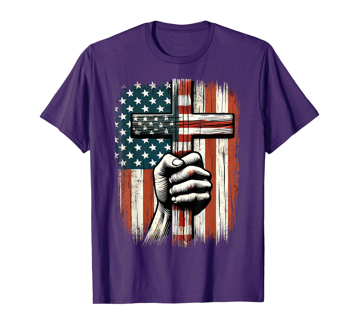 American USA Flag Christian Cross Jesus 4th Of July T-Shirt