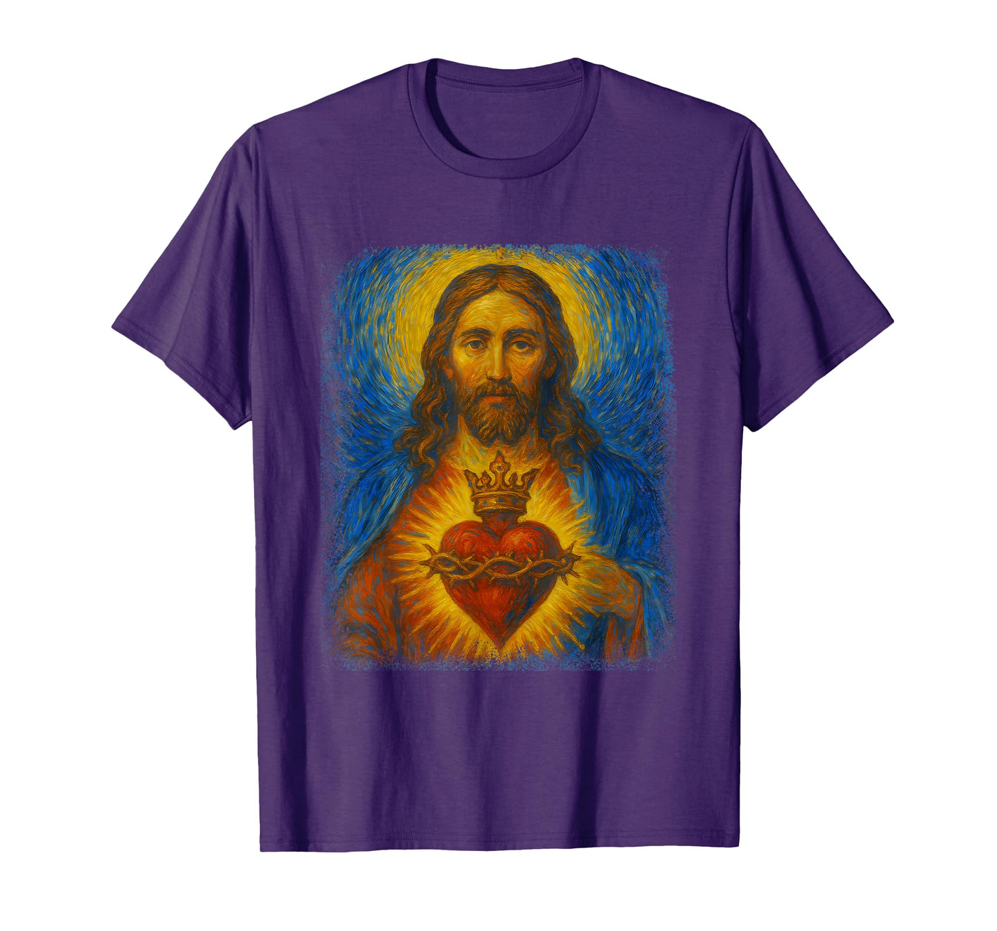 Sacred Heart of Jesus Catholic Christian Starry Night Art T-Shirt