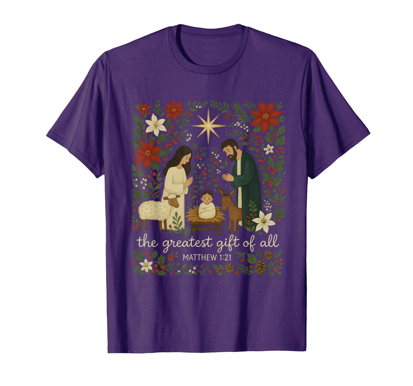 Floral Greatest of All Christian Christmas Nativity Scene T-Shirt