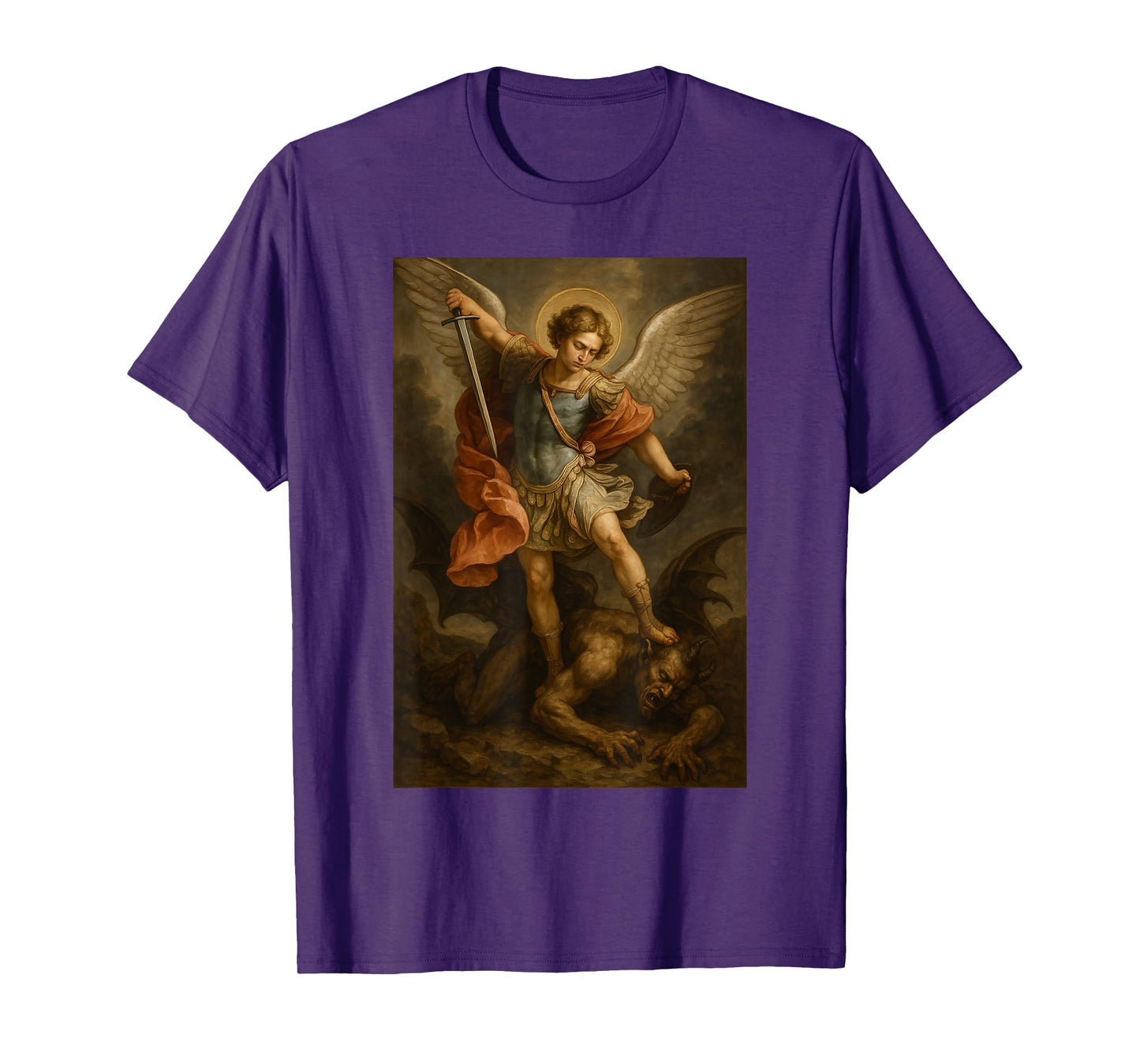 Archangel Michael Defeats Satan - St Michael Prayer T-Shirt