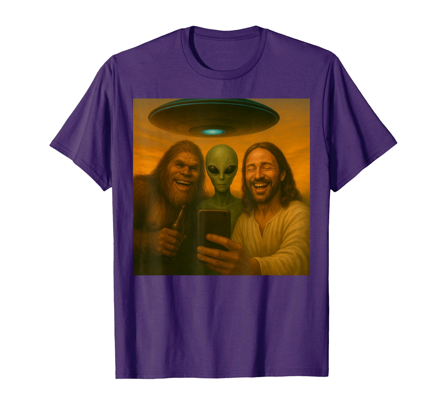 Selfie Bigfoot Jesus Alien - Cryptid Funny Sasquash and UFO T-Shirt