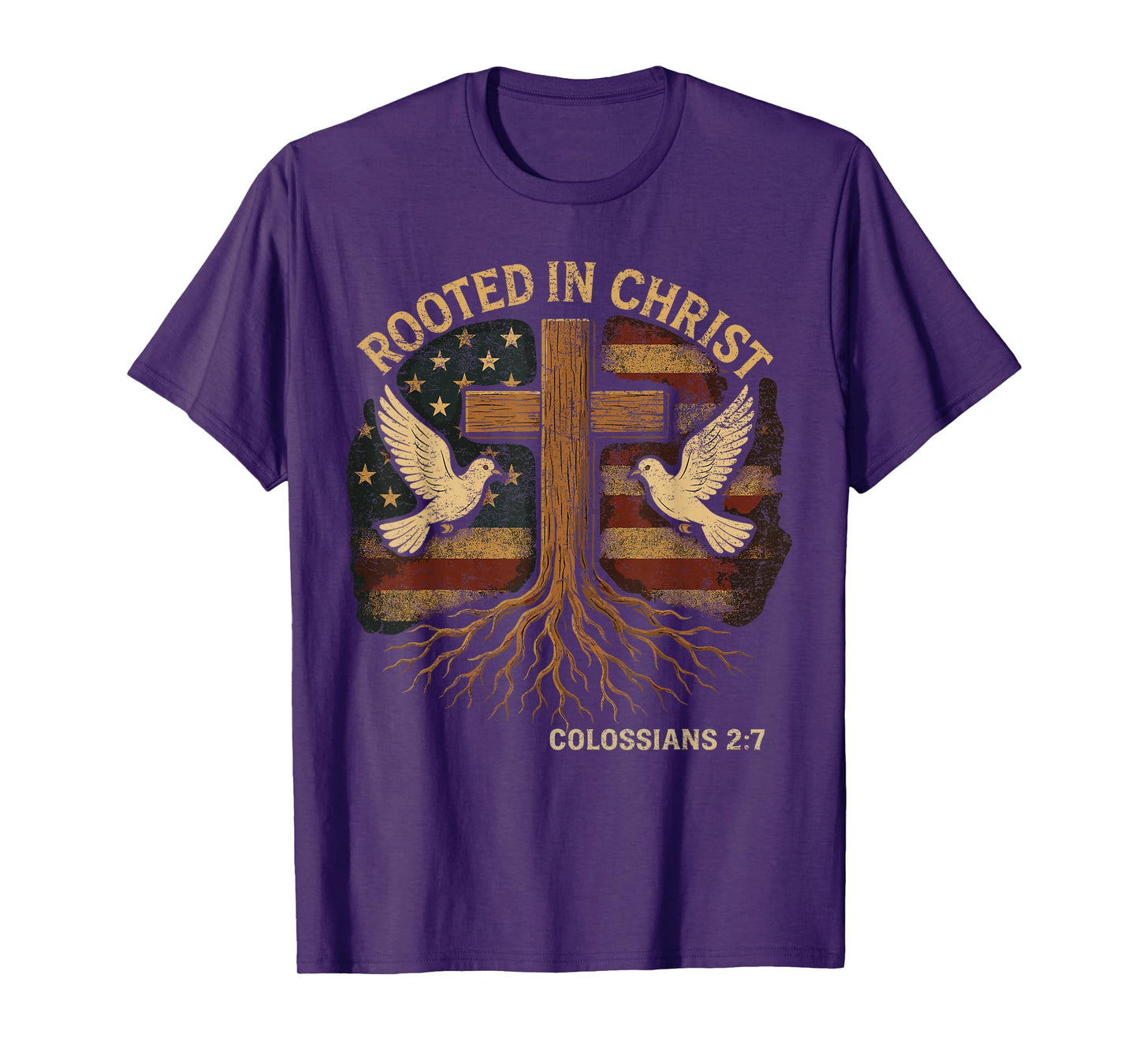 Rooted in Christ Retro Stylish Christian Cross Bible Verse T-Shirt