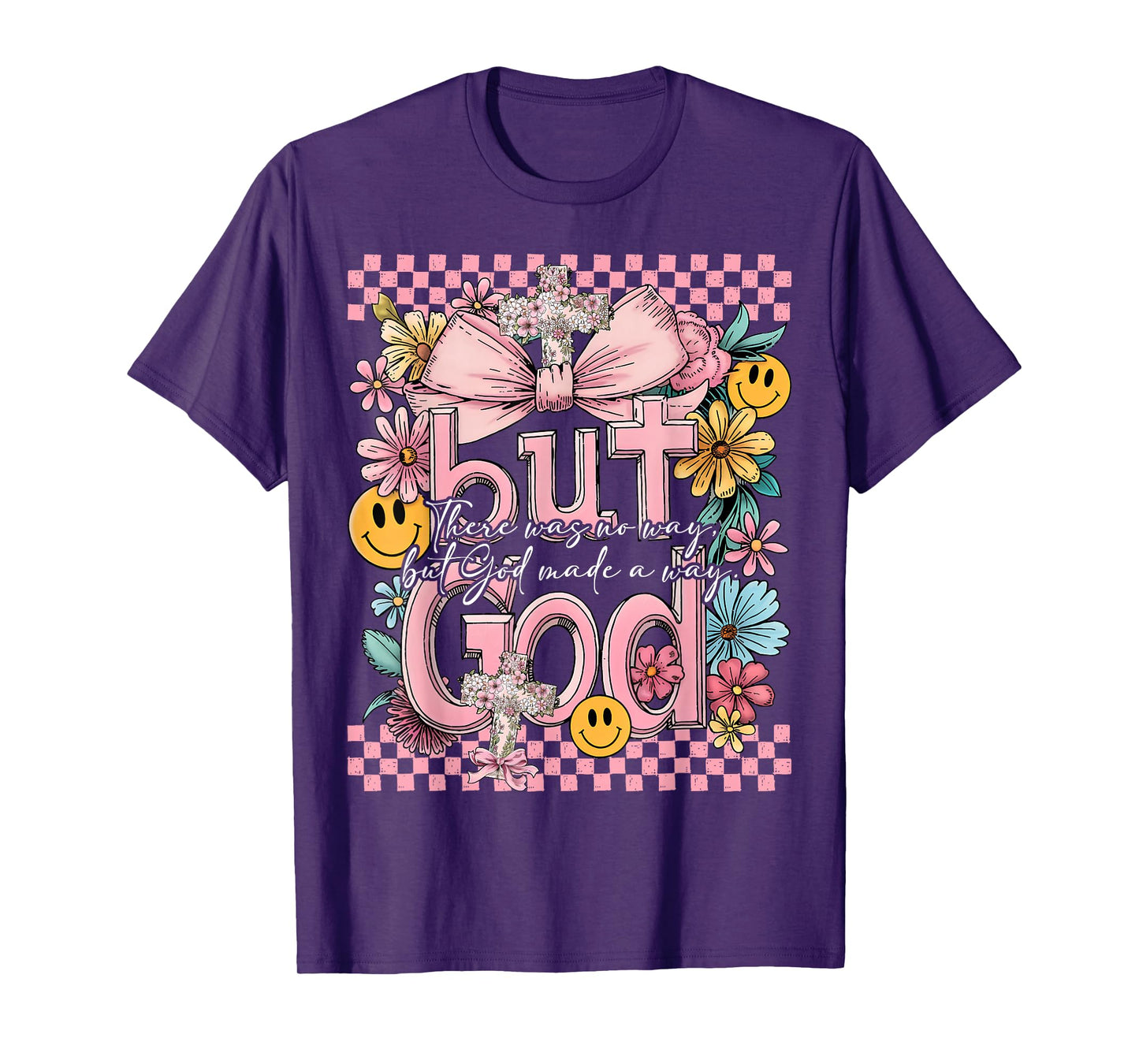 But God Pink Christian Floral Bow Teen Girls Scripture Retro T-Shirt
