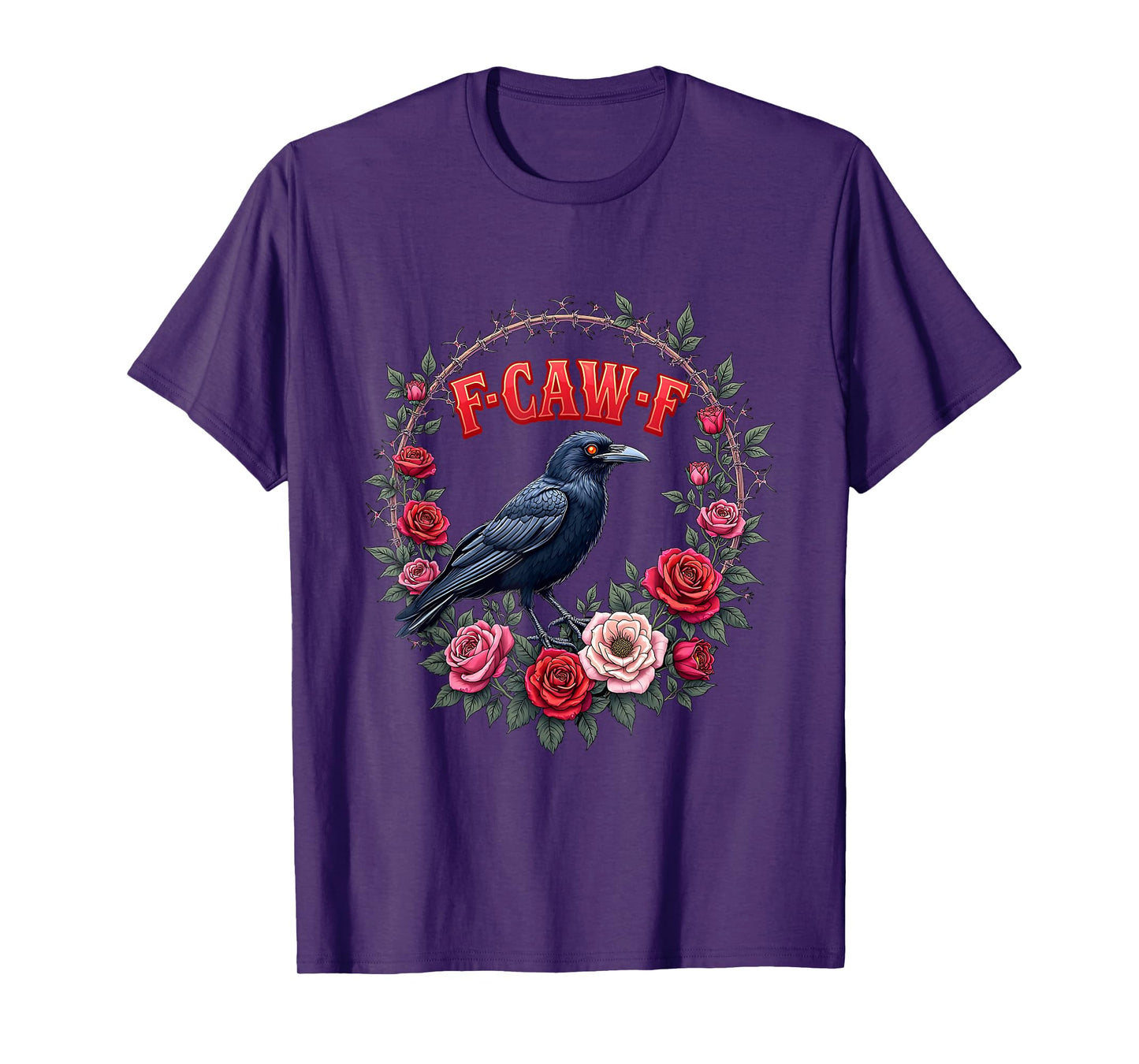 Gothic Raven Funny Halloween F Caw F Crow Rose Vintage T-Shirt