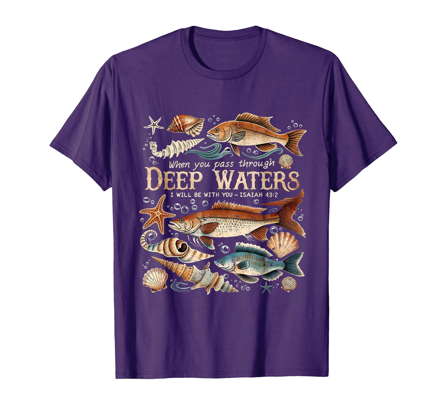 Deep Waters Isaiah 43:2 Bible Ocean Fish Scene T-Shirt