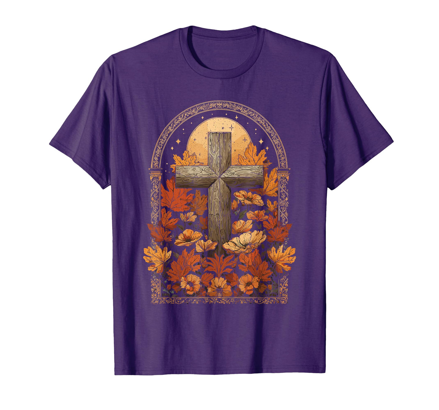 Christian Cross Fall Autumn Leaves T-Shirt