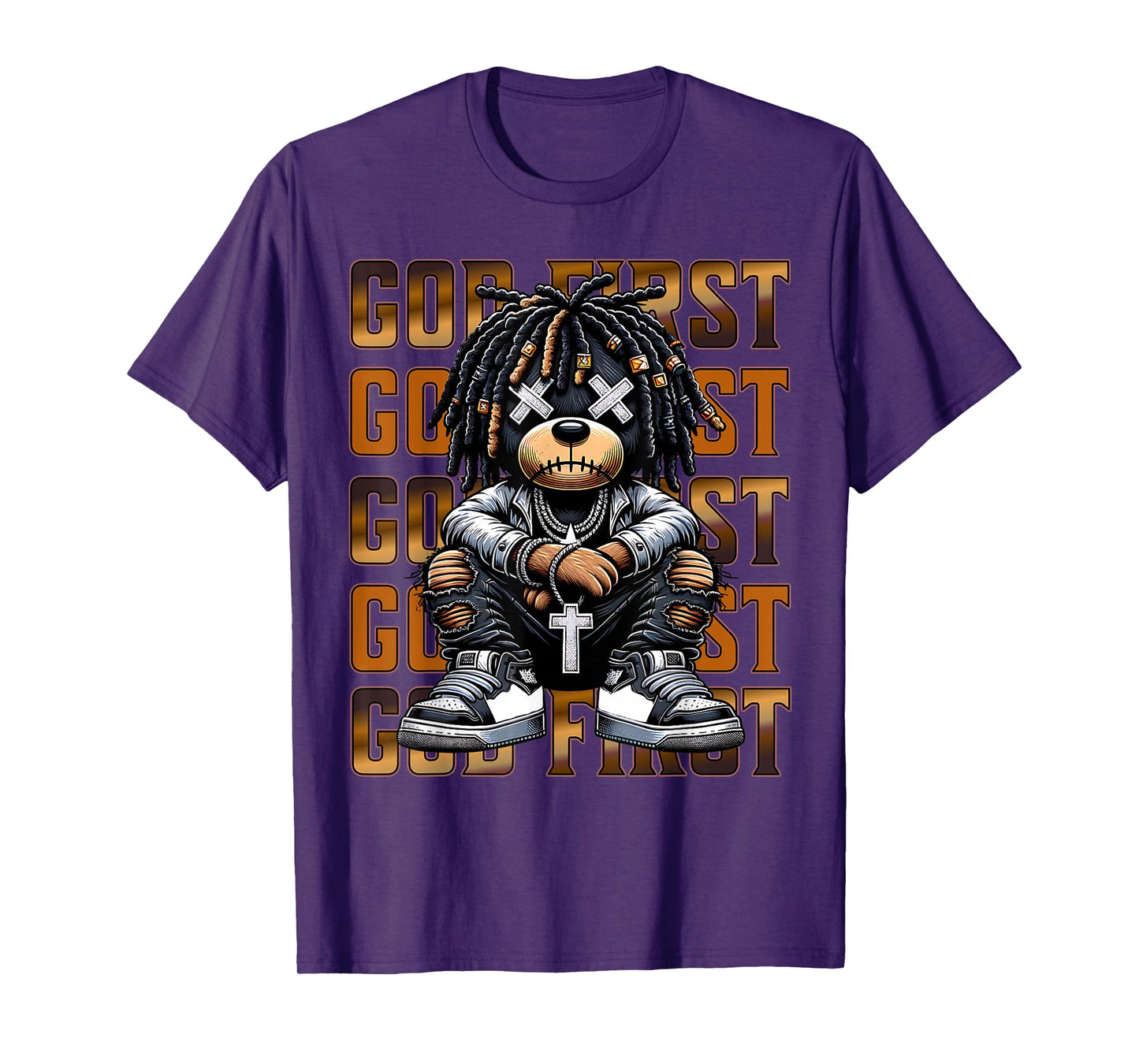 God First Urban Hip Hop Teddy Bear With Dreads Streetwear T-Shirt