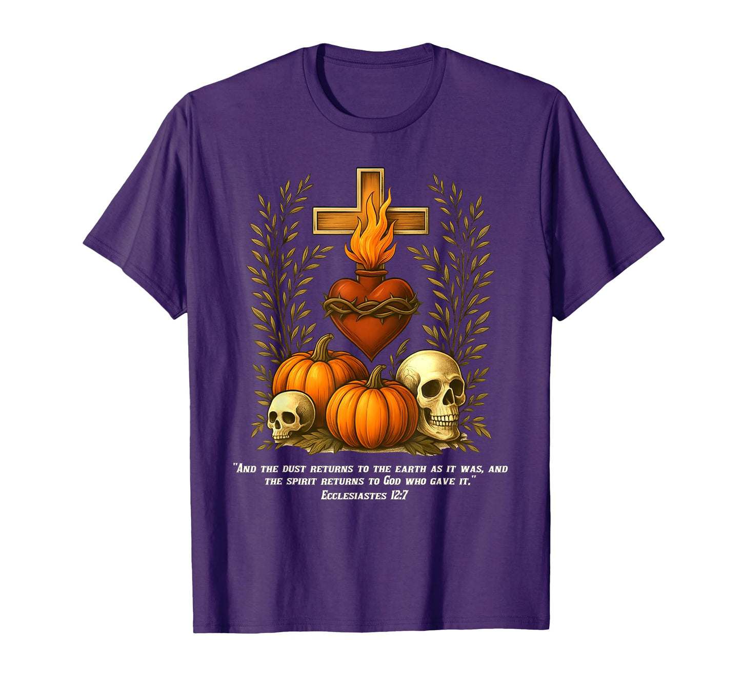 Sacred Heart Halloween Jesus Skulls Pumpkins Christian Cross T-Shirt