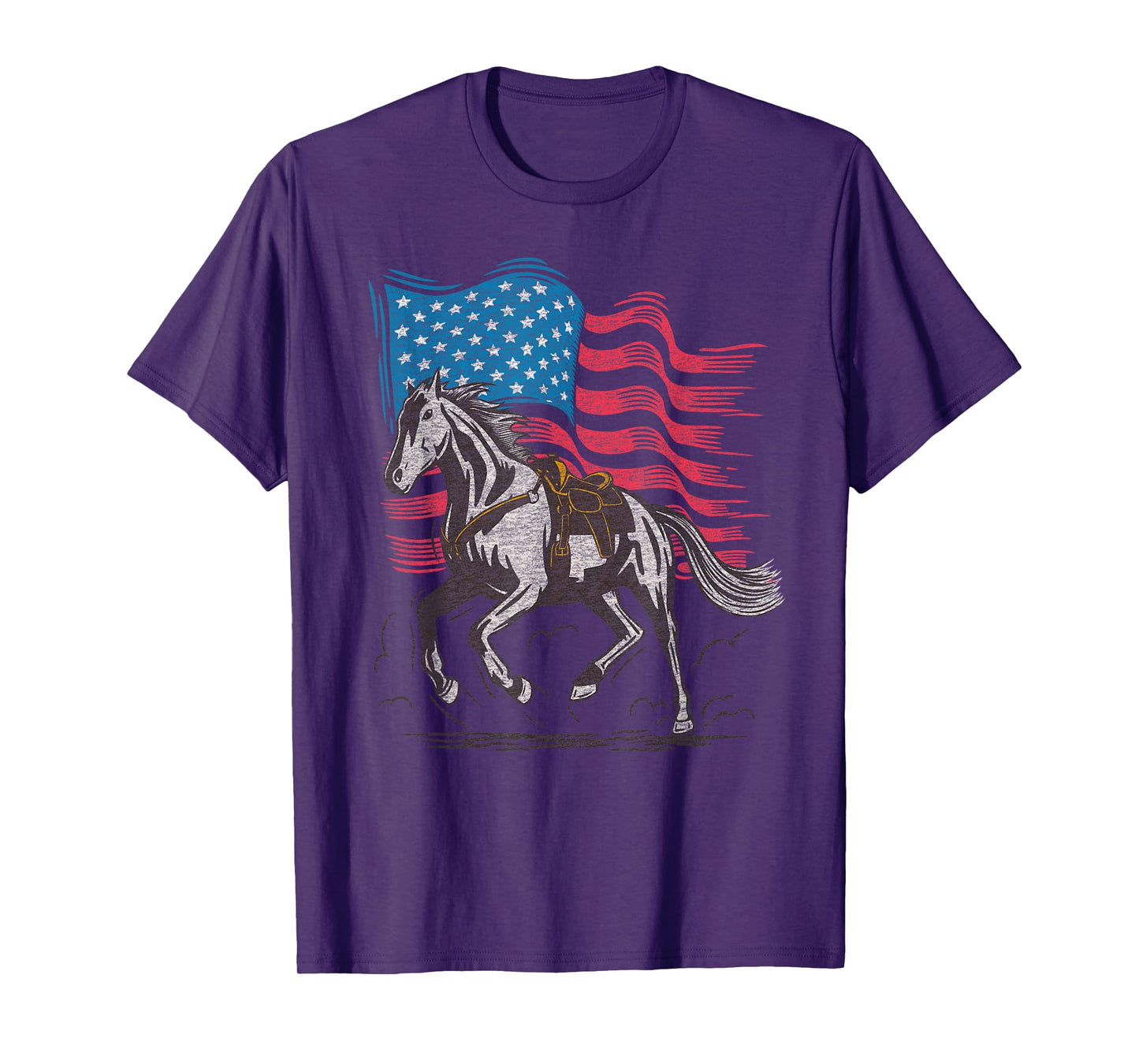 Cartba Horse Co. Horse Lover Equestrian American Flag Vintage Graphic T-Shirt