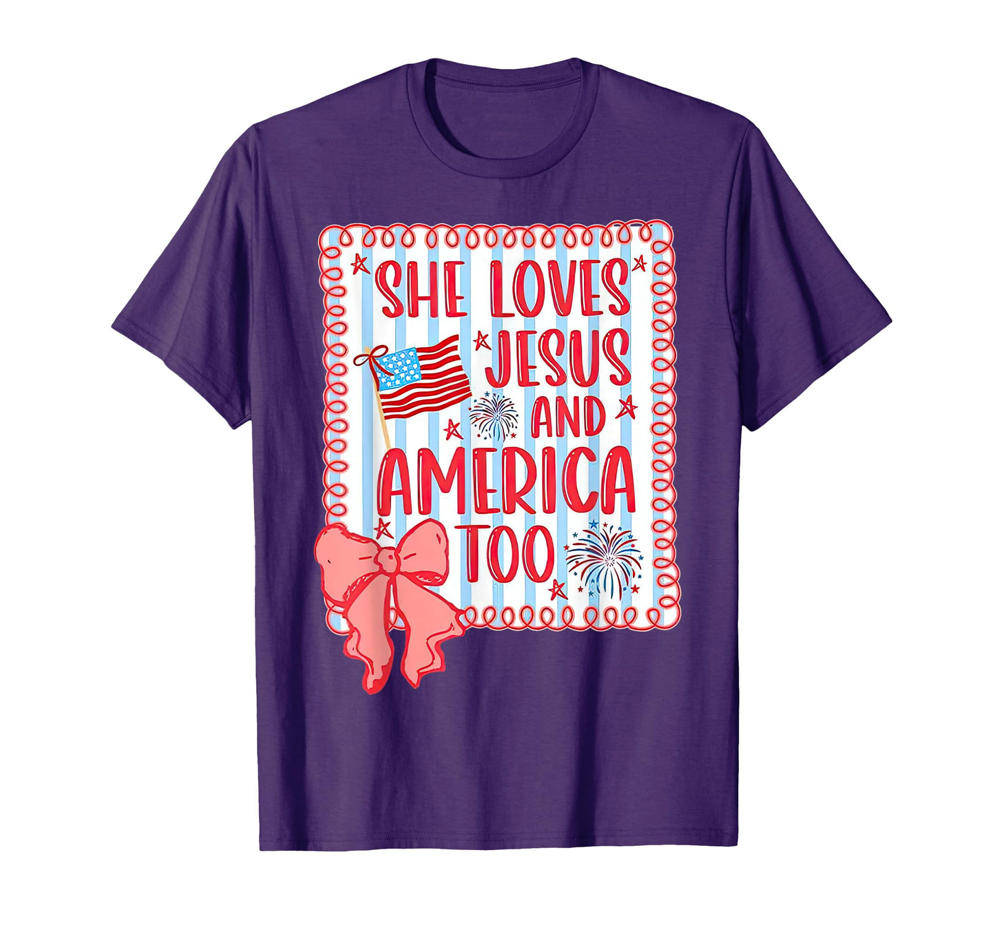 She loves Jesus and America too faith flag fireworks bow T-Shirt
