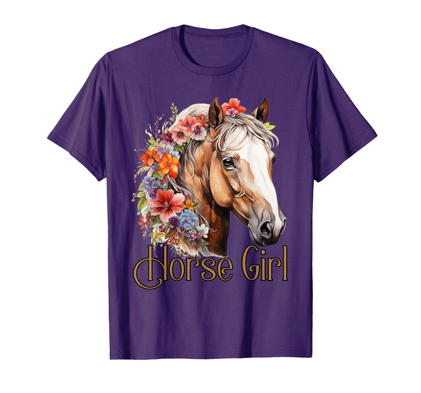 Horse Girl with Beautiful Flowers Portrait Horses Animal T-Shirt
