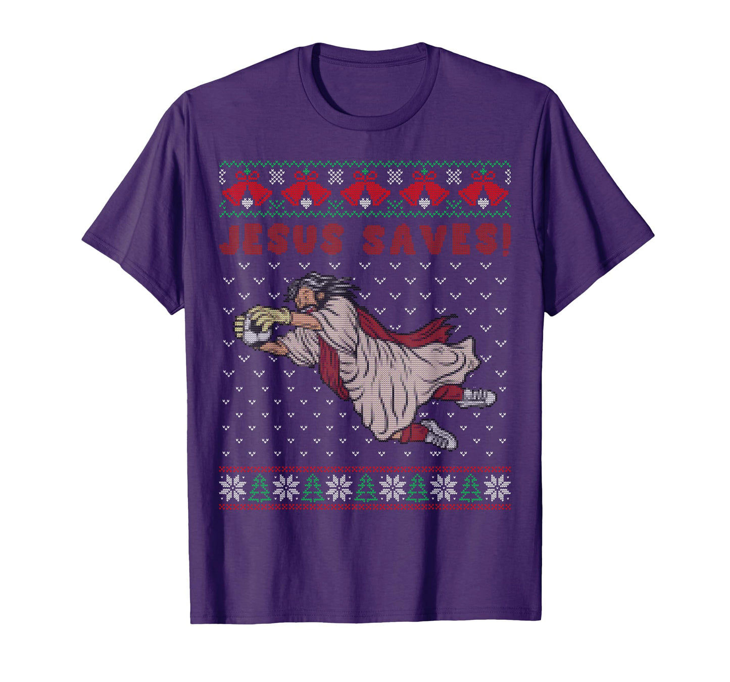 Jesus Saves Football Goalkeeper Goal Ugly Christmas Sweater T-Shirt