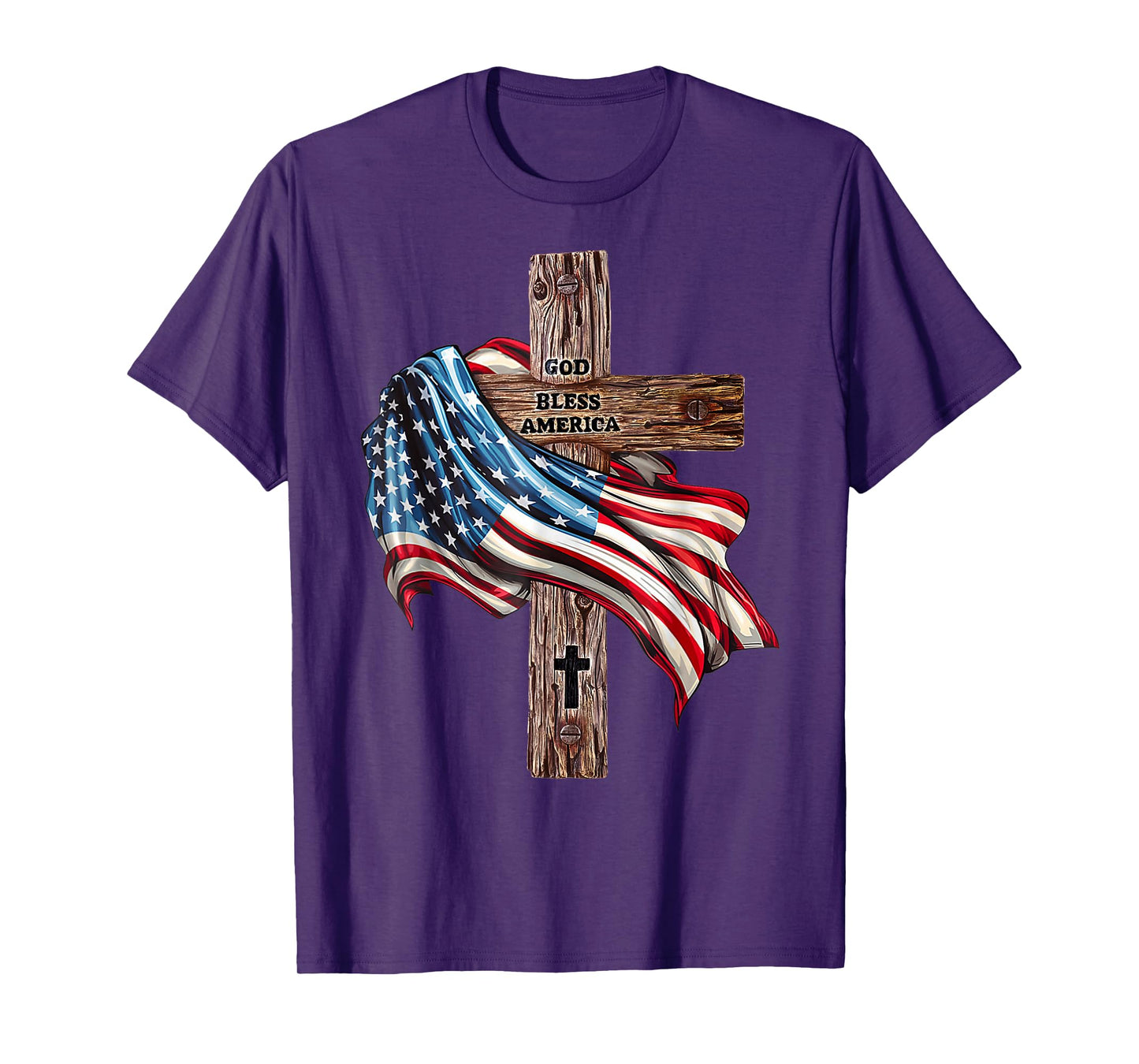 God Bless America Cross American Flag US Patriotic Christian T-Shirt