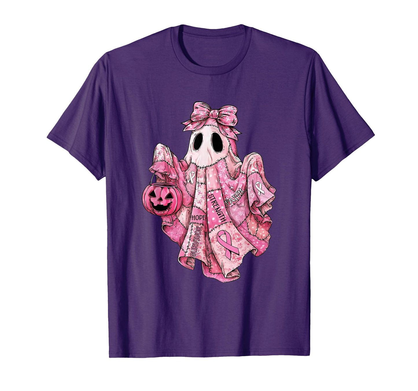Pink Ribbon Ghost Survivor Hope Strength Faith Halloween T-Shirt