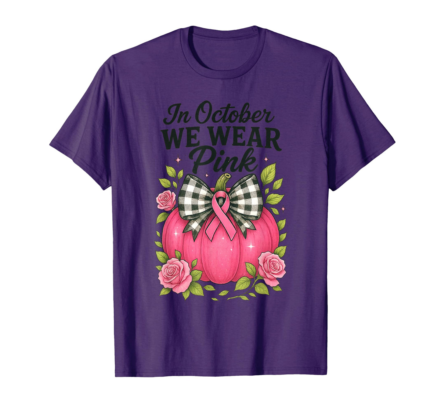 Bow Pumpkin in October We Wear Pink Breast Cancer Awareness T-Shirt