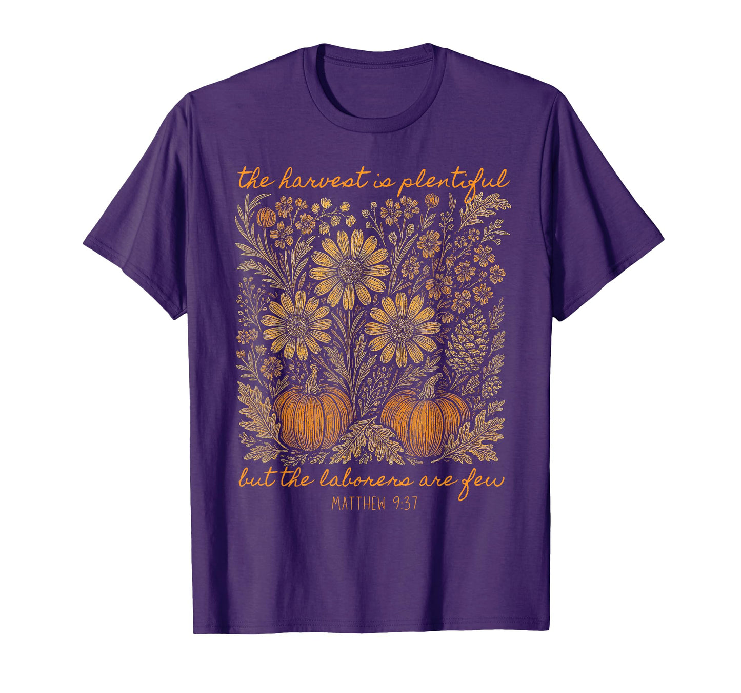The Harvest is Plentiful Botanical Flowers Pumpkin Christian T-Shirt