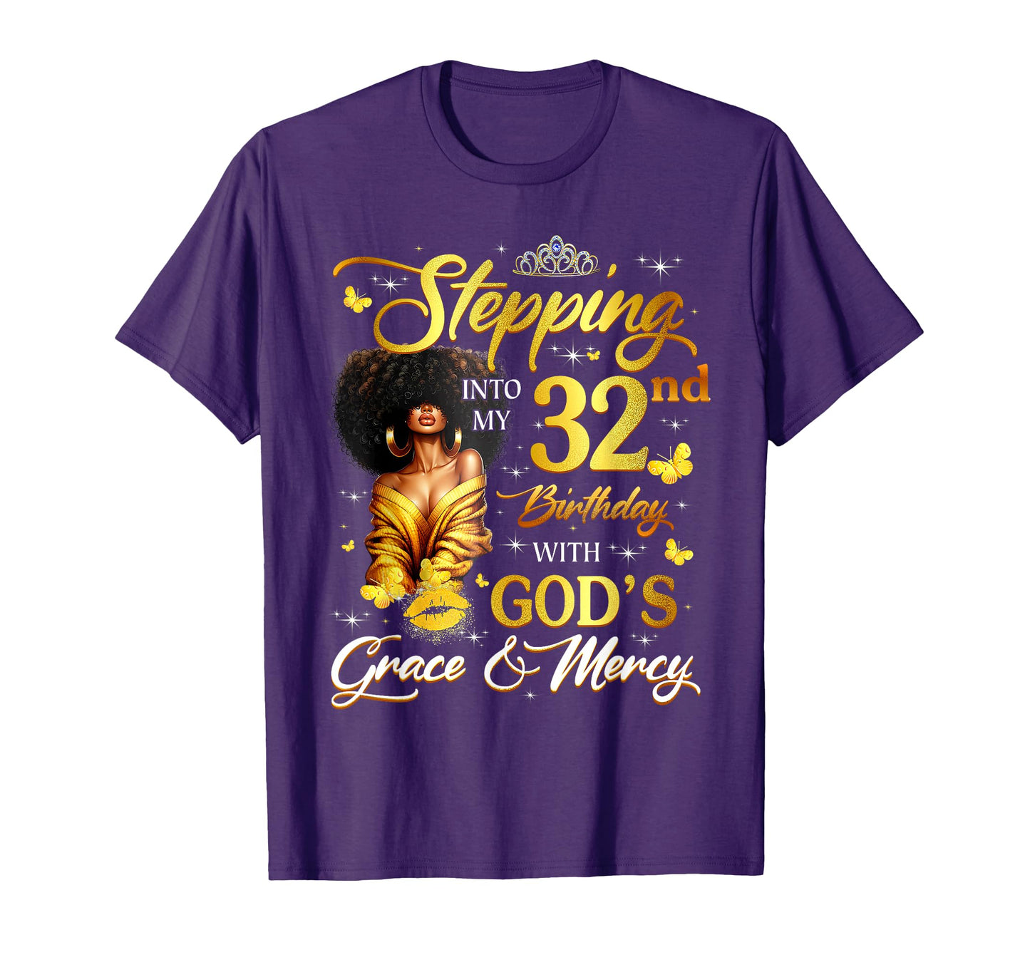 Stepping Into My 32nd Birthday Black Queen Bday T-Shirt