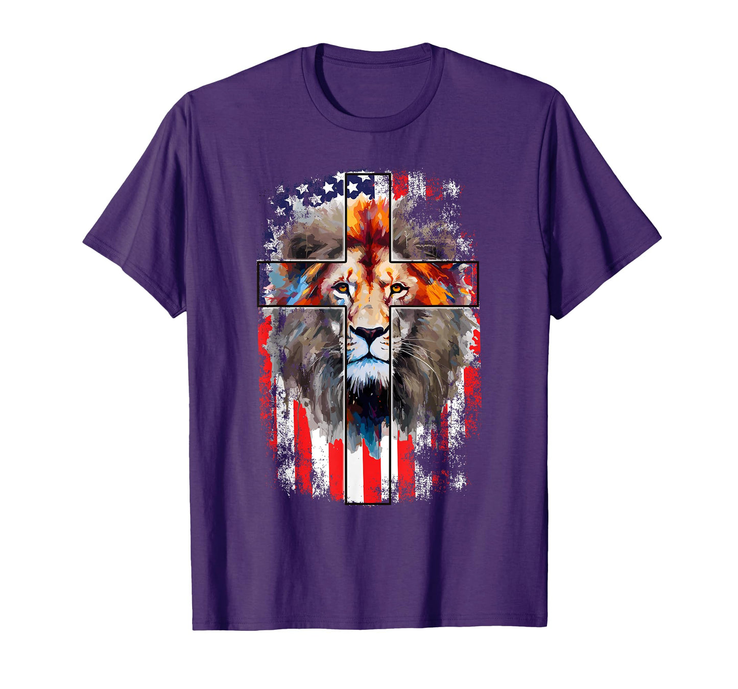 Christian God Faith US Flag Cross Jesus Lion Of Judah T-Shirt