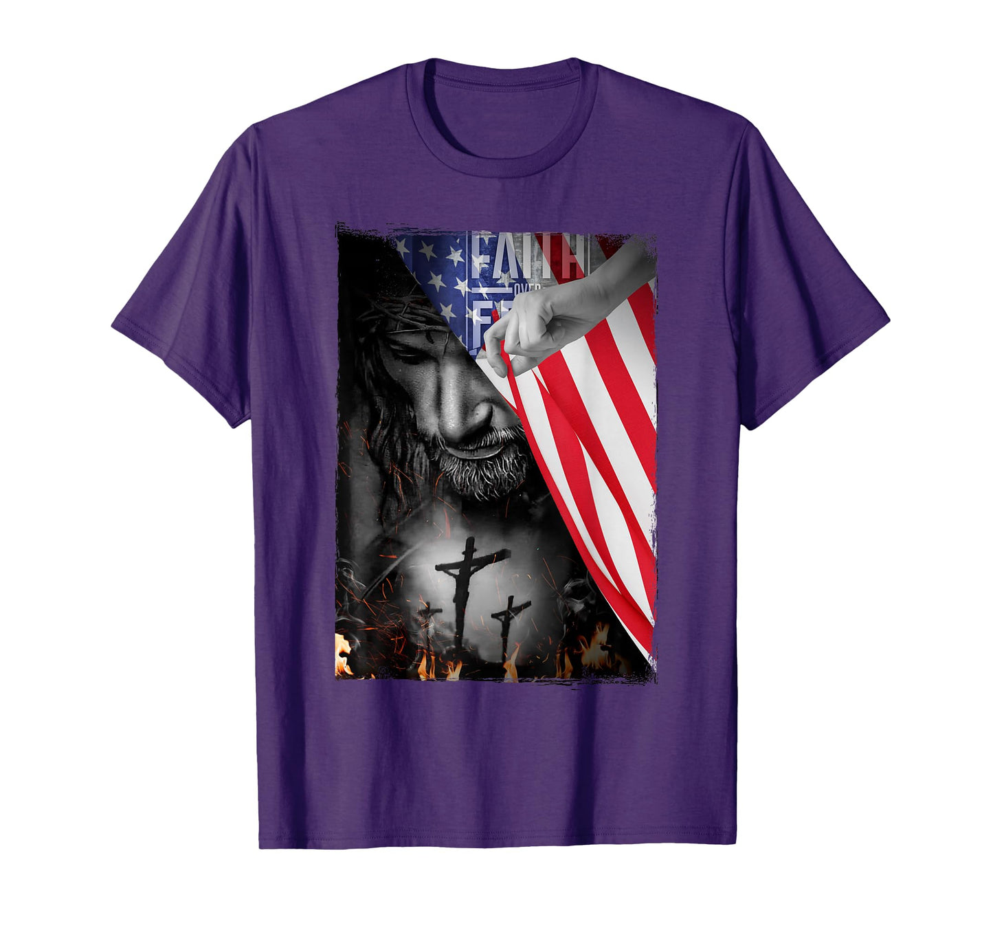 Faith Over Fear, Jesus American Flag Patriot Christian Gift T-Shirt