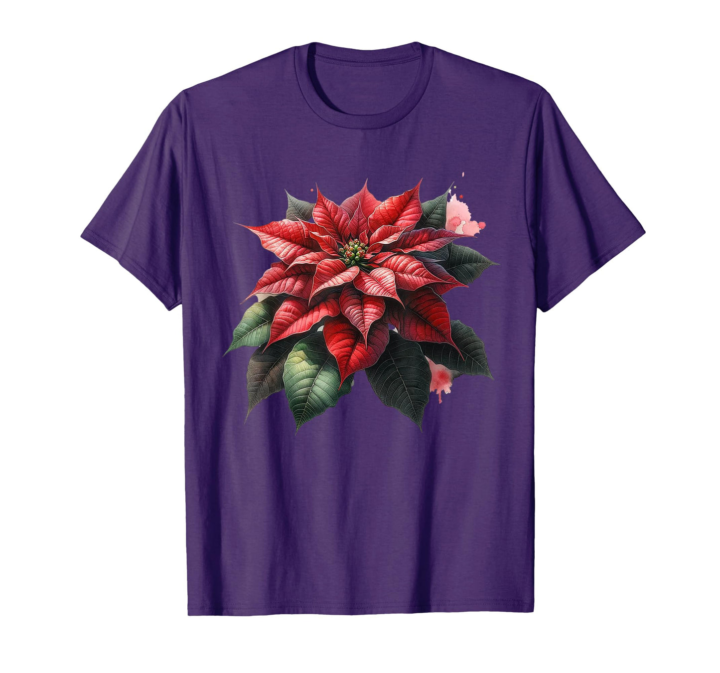 Poinsettia Watercolor Flower Holiday Christmas Graphics T-Shirt