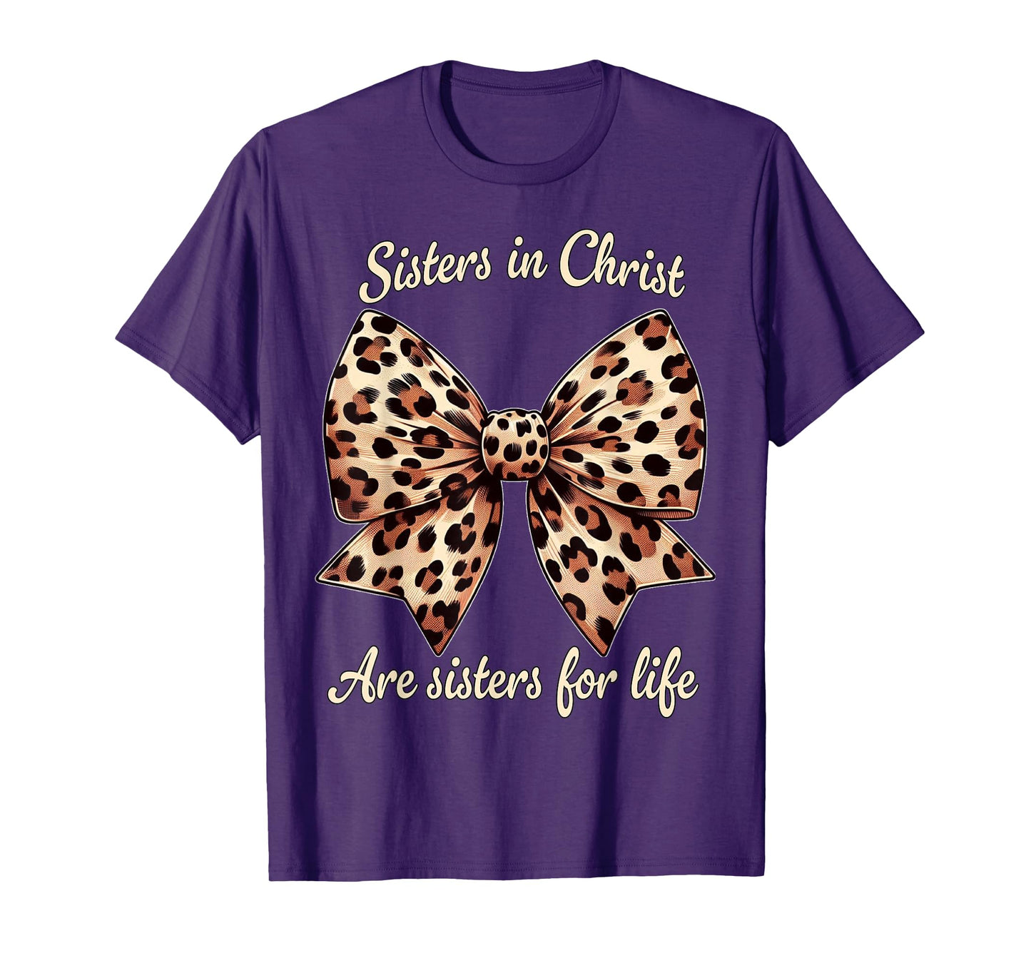 Cute Christian Design Leopard Coquette Sisters In Christ T-Shirt