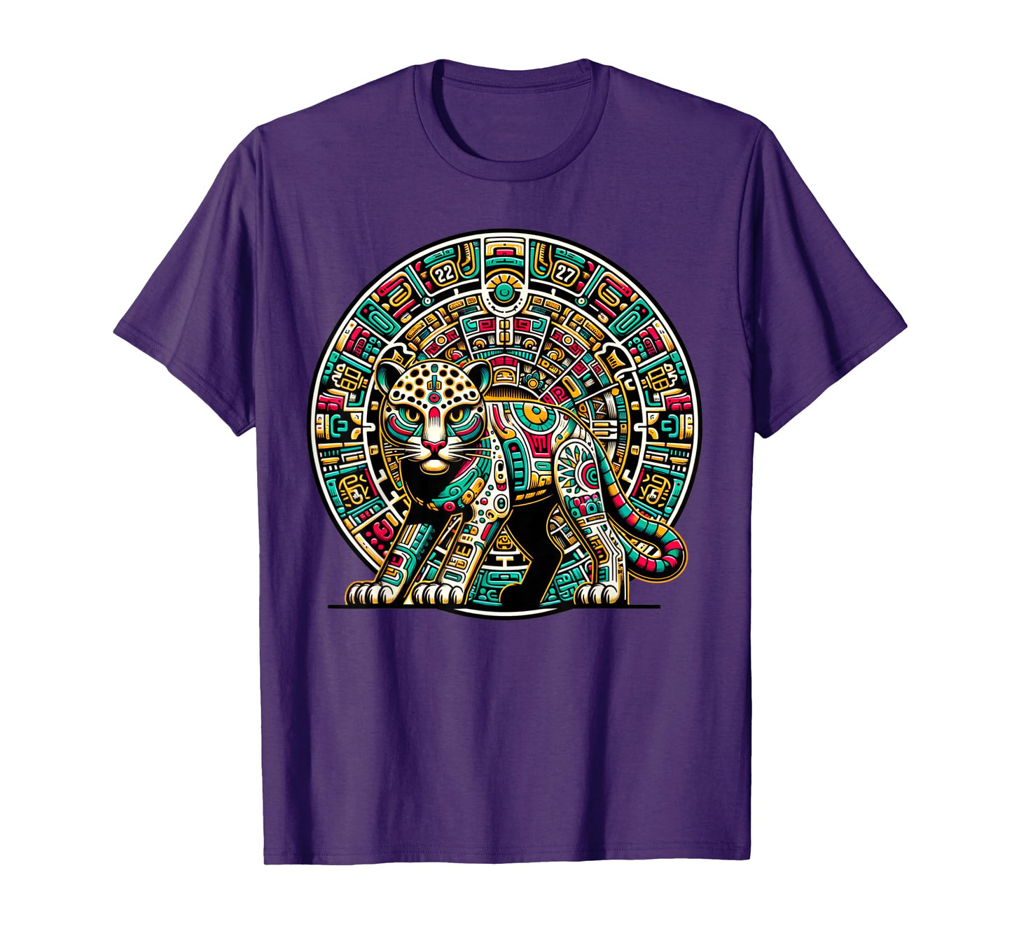 Aztec God Tezcatlipoca And Leopard With The Mayan Calendar T-Shirt