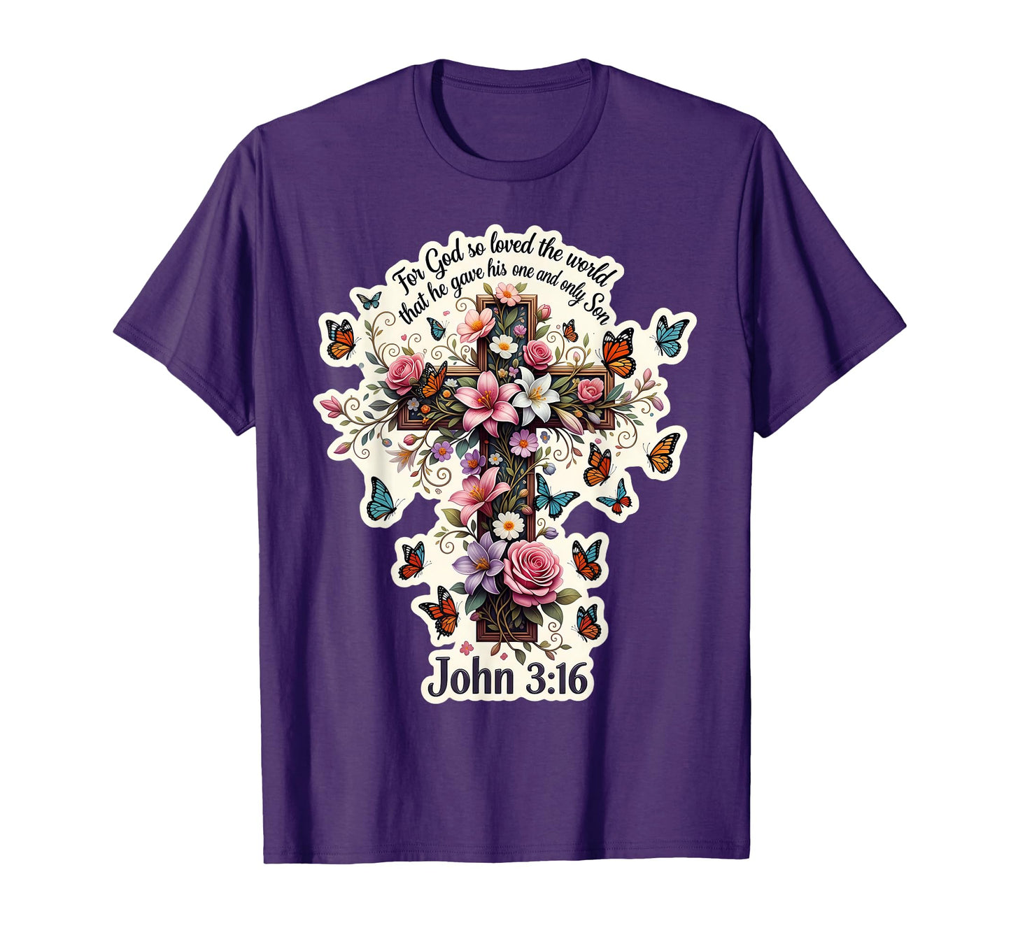 Floral John 3:16 Bible Verse for God So Loved The World T-Shirt