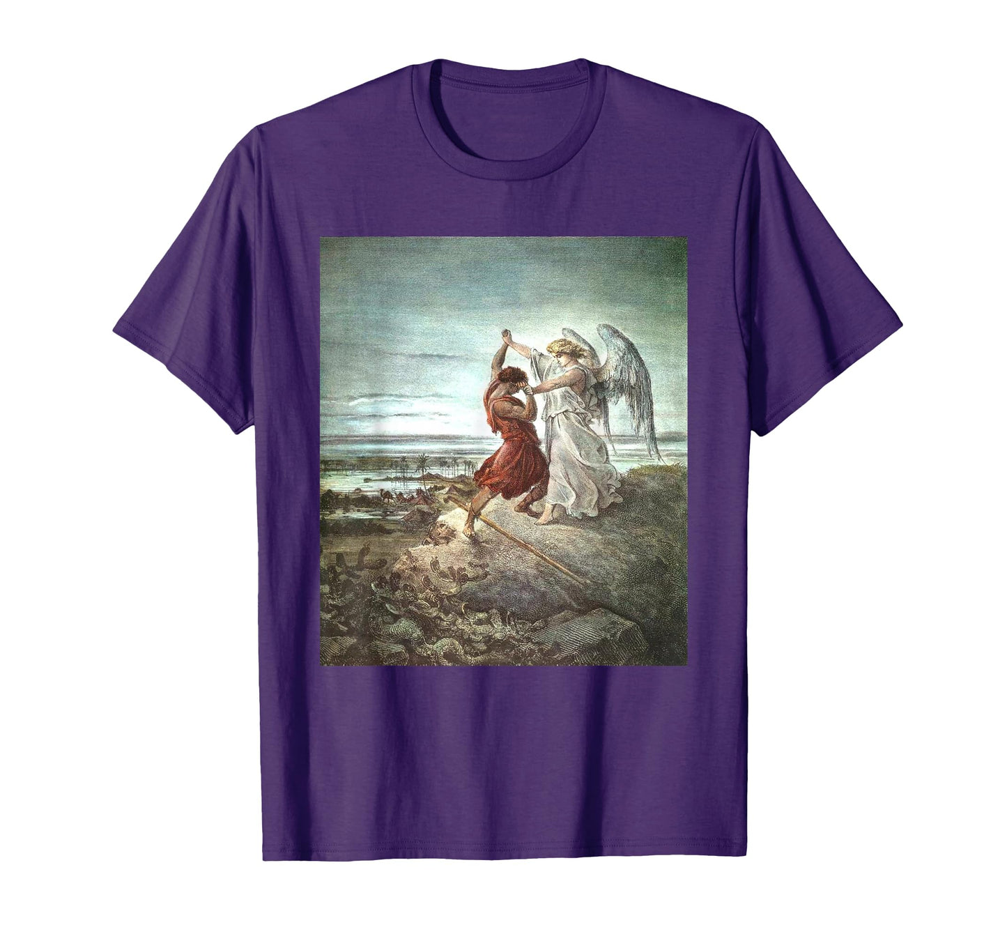 Jacob Wrestling With The Angel T-Shirt - Unisex-Adults, Black, Small
