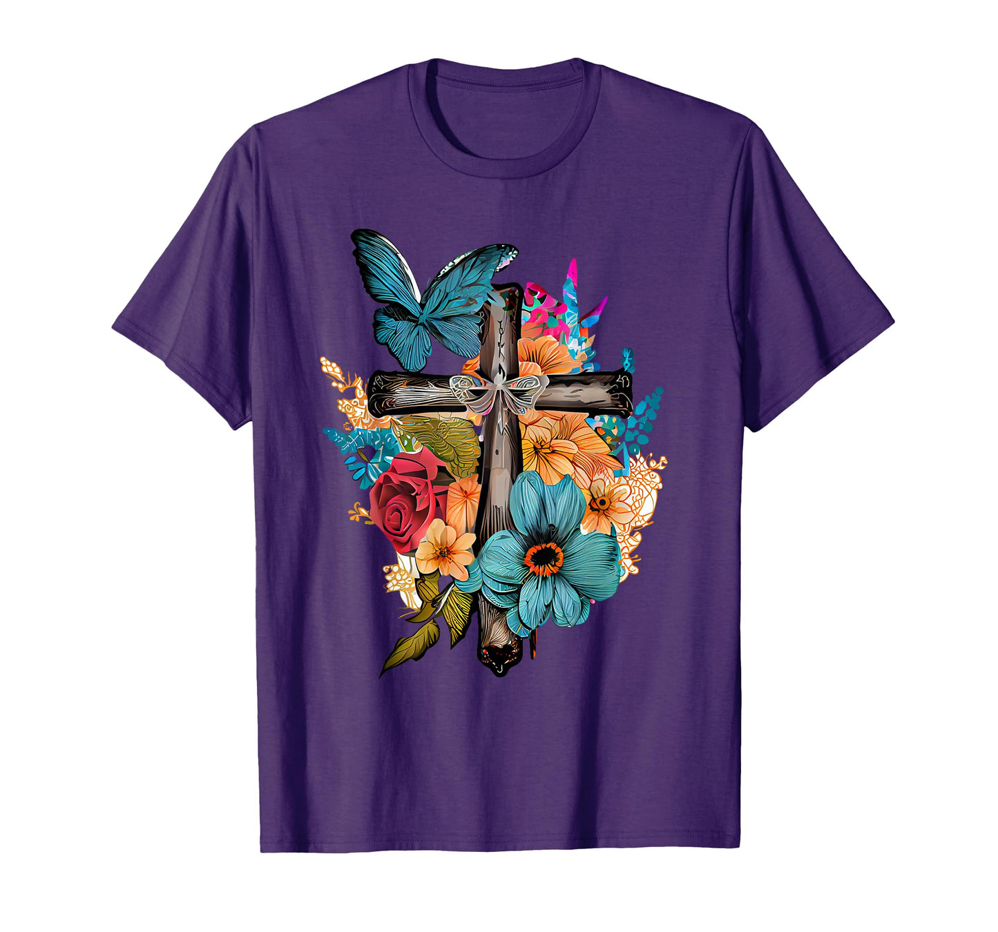 Jesus Cross Butterfly Flower Christian Faith Motivation T-Shirt