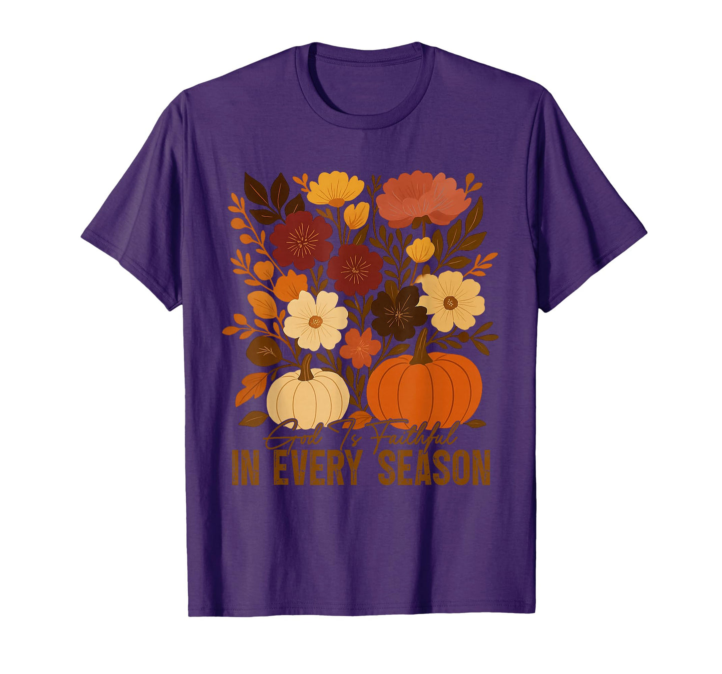 God is Faithful in Every Season Christian Fall Boho Floral T-Shirt