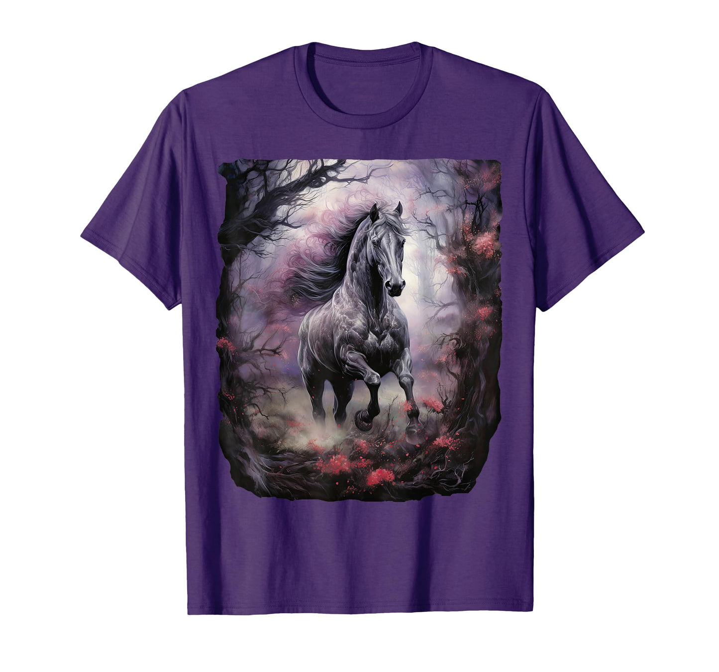 Beautiful Horse running through the forest by night T-Shirt