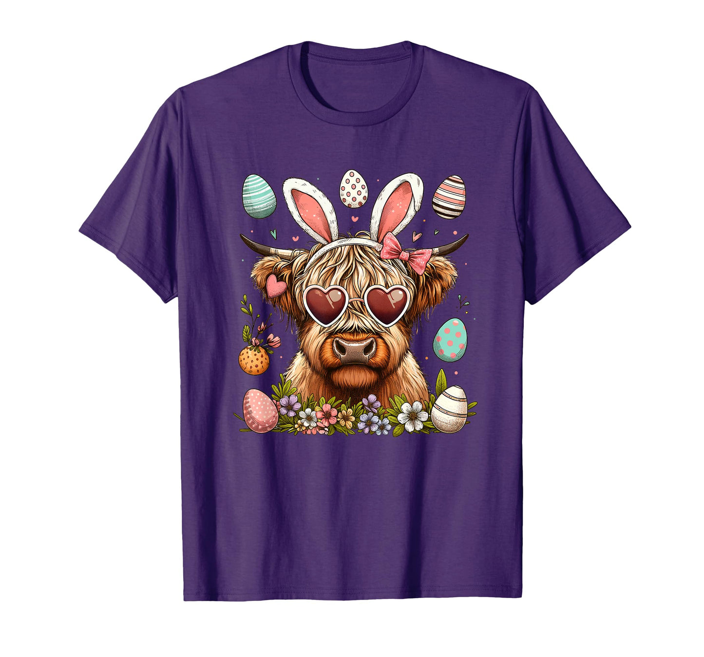 Happy Easter Day Highland Cow Easter Bunny Rabbit Women Kids T-Shirt
