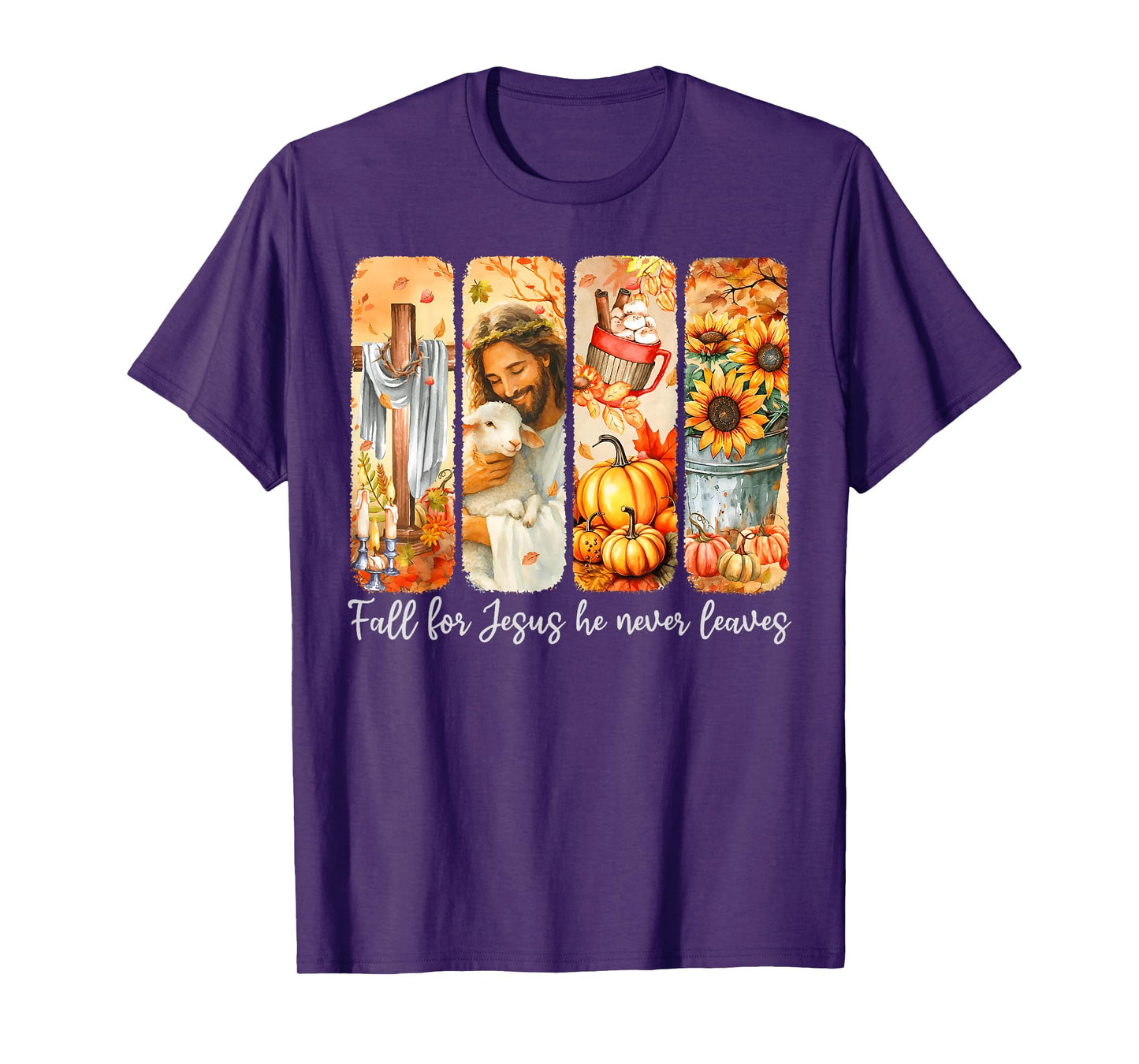 Fall for Jesus He Never Leaves Christian Thanksgiving Autumn T-Shirt