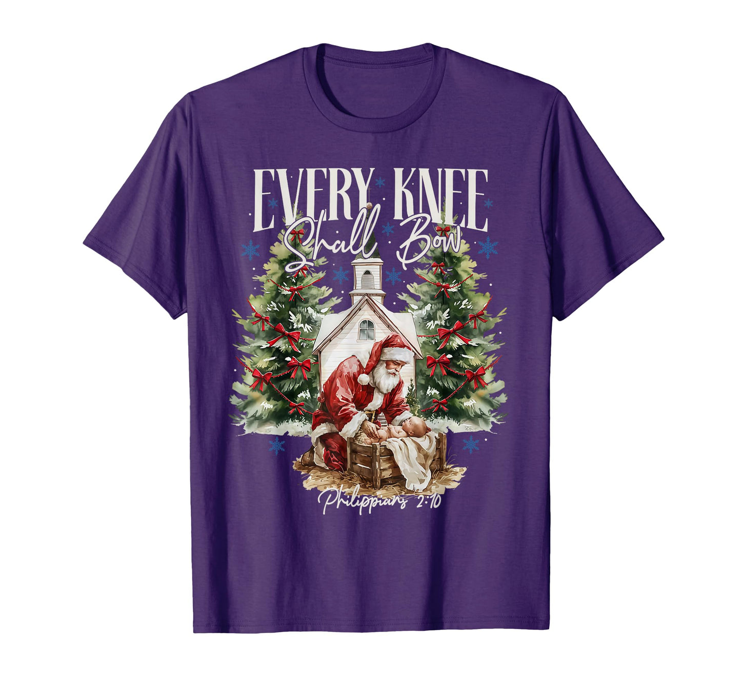 Every Knee Shall Bow Nativity Scene Religious Christmas T-Shirt