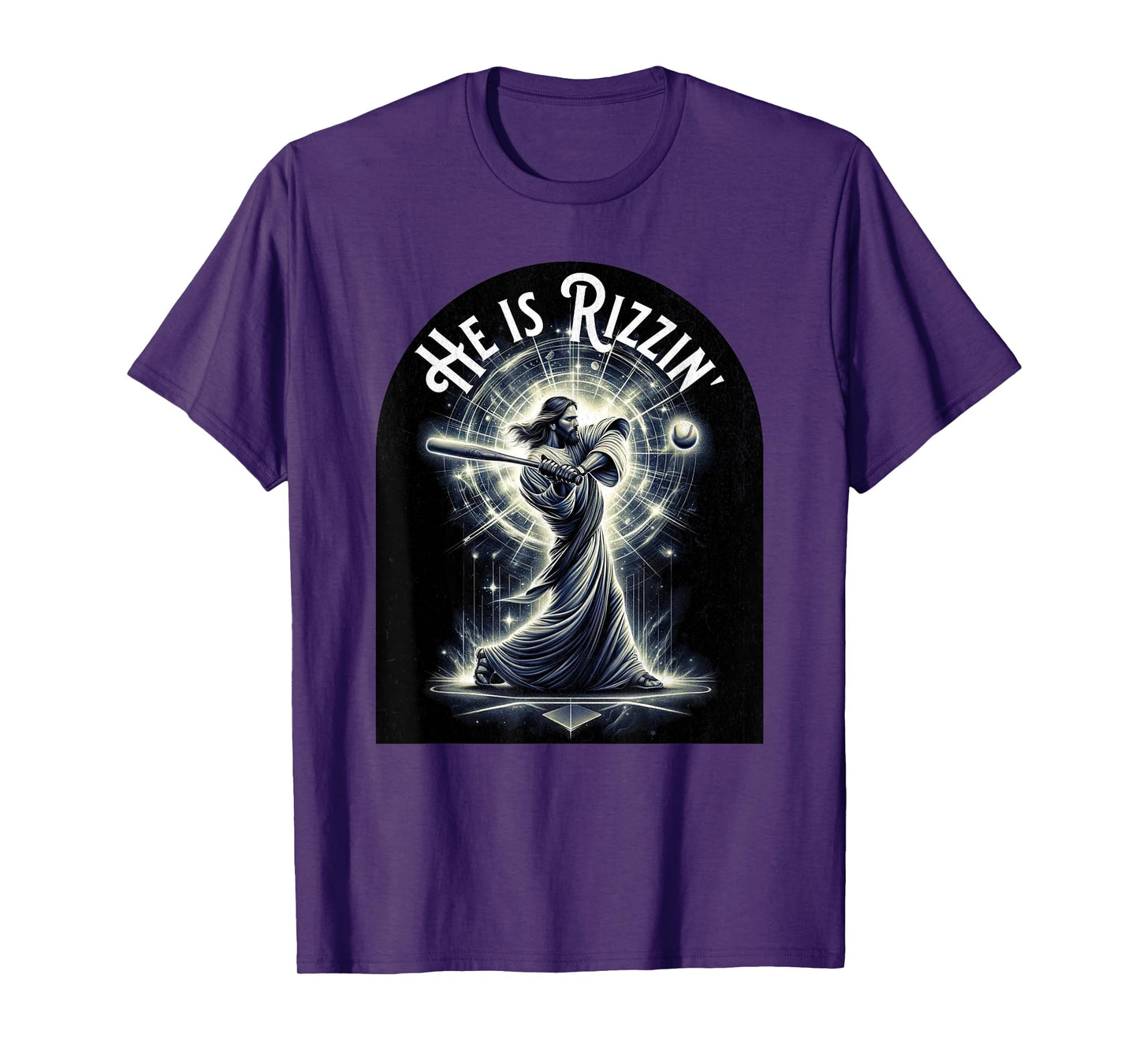 He is Rizzin Jesus Playing Baseball Funny Sports Rizz T-Shirt