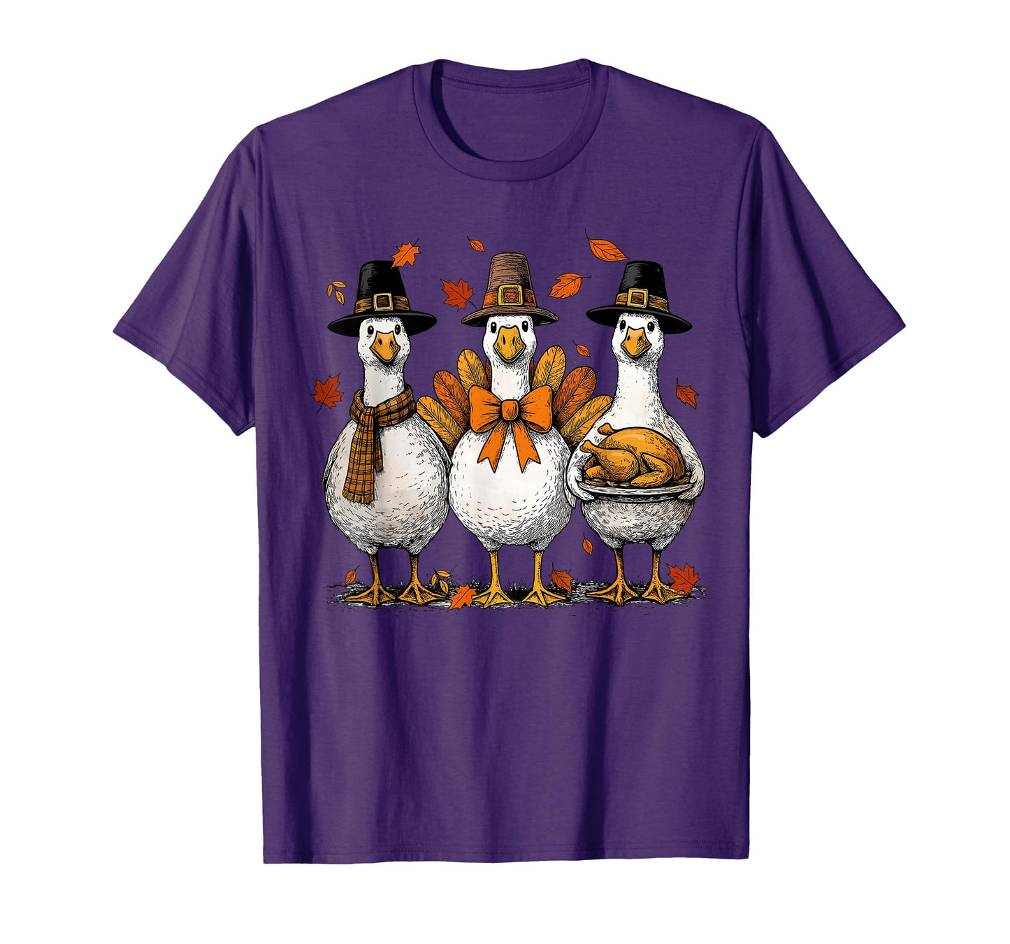 Goose Thanksgiving Goose Fall Leaves Autumn Turkey T-Shirt