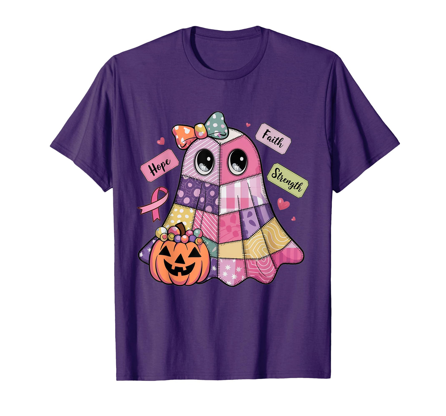 Faith Hope Strength Ghost Breast Cancer Awareness Halloween T-Shirt