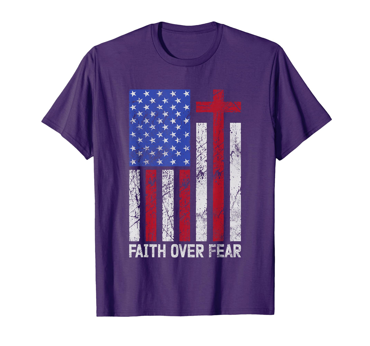 Faith Over Faer American Flag Cross Christian Patriotic T-Shirt