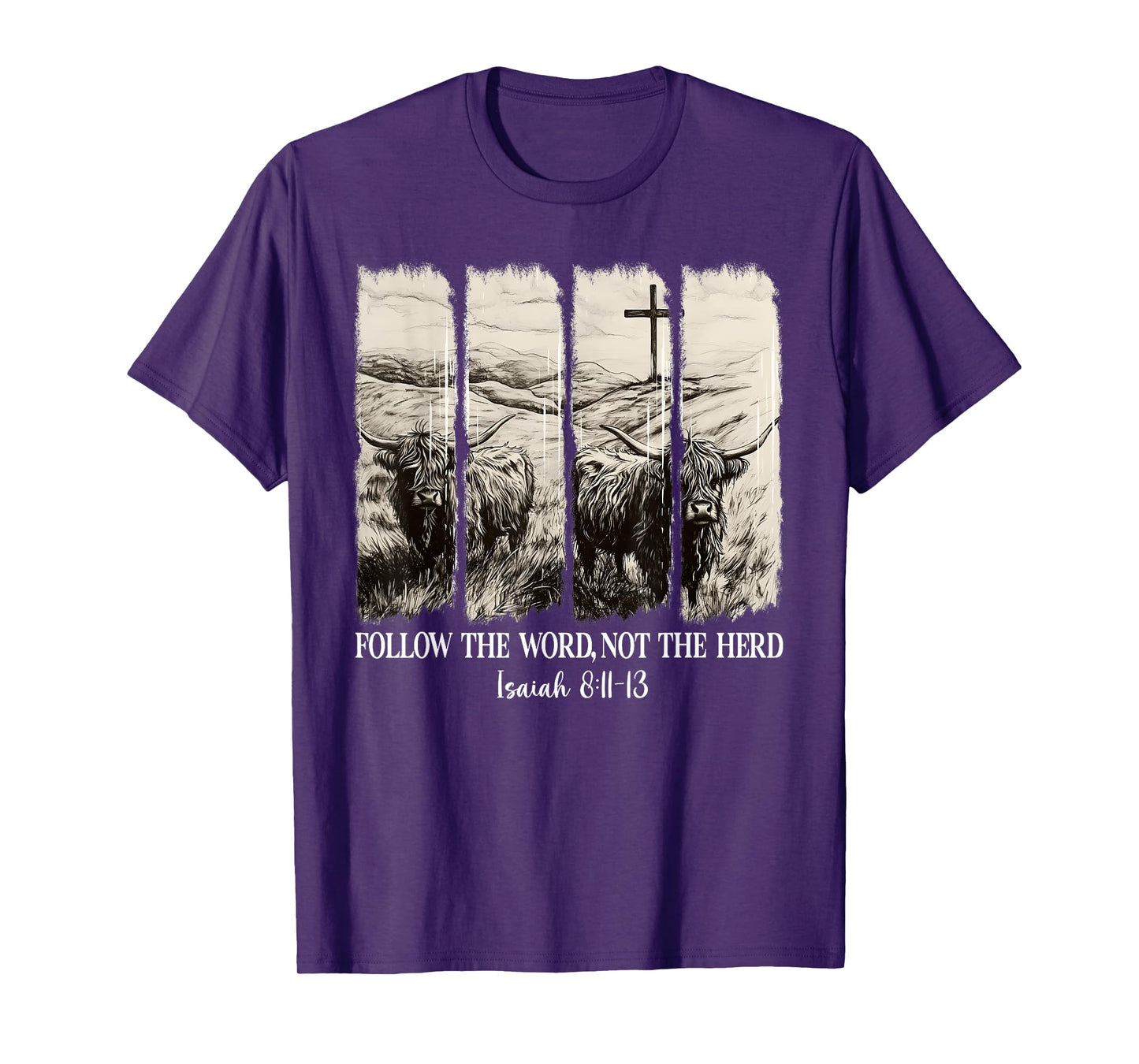 Follow The Word Not The Herd Christian Western Highland Cow T-Shirt