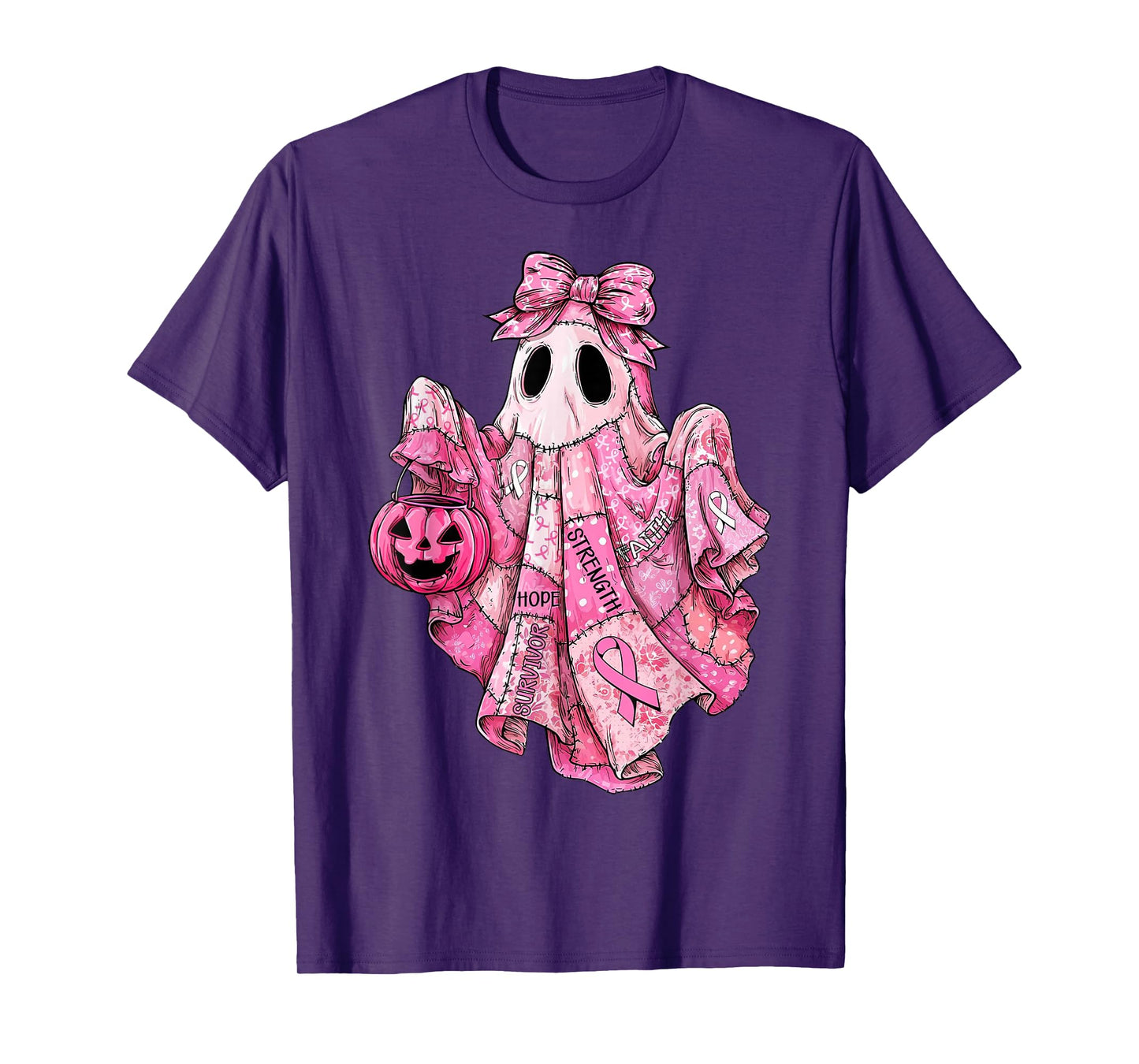 Breast Cancer Awareness Ghost Patchwork Pink T-Shirt