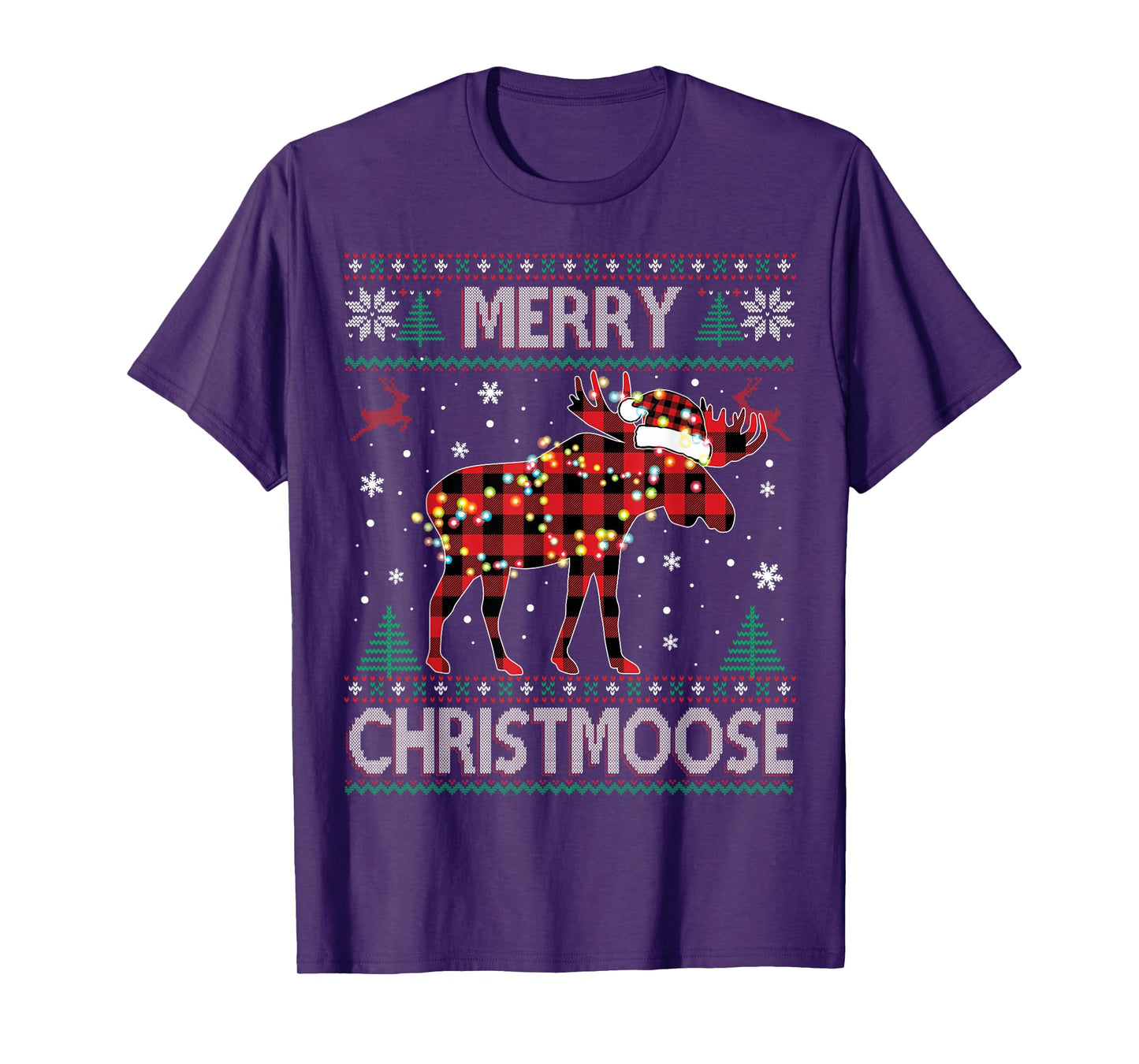 Merry Christmoose Christmas Moose Red Plaid Ugly Sweater T-Shirt