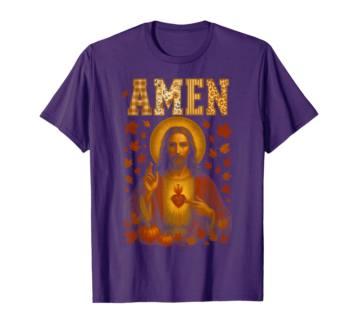 HUGvyn Amen Fall Jesus Christian Bible Verses Thanksgiving T-Shirt