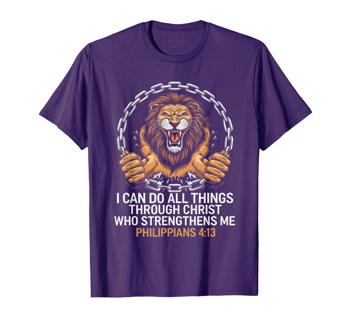 Christian Tshirt Philippians 4:13 Religious Lion Strengthens T-Shirt