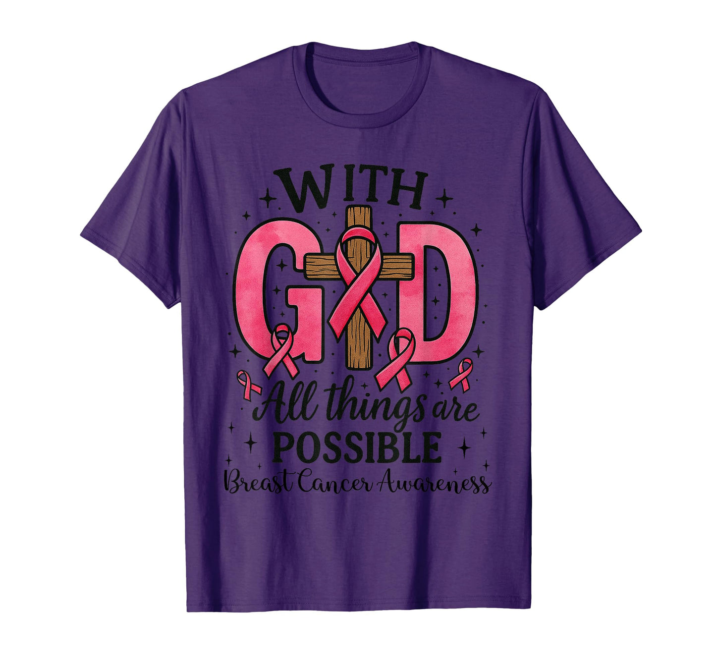 Christian Breast Cancer Awareness - Jesus Faith God Cross T-Shirt