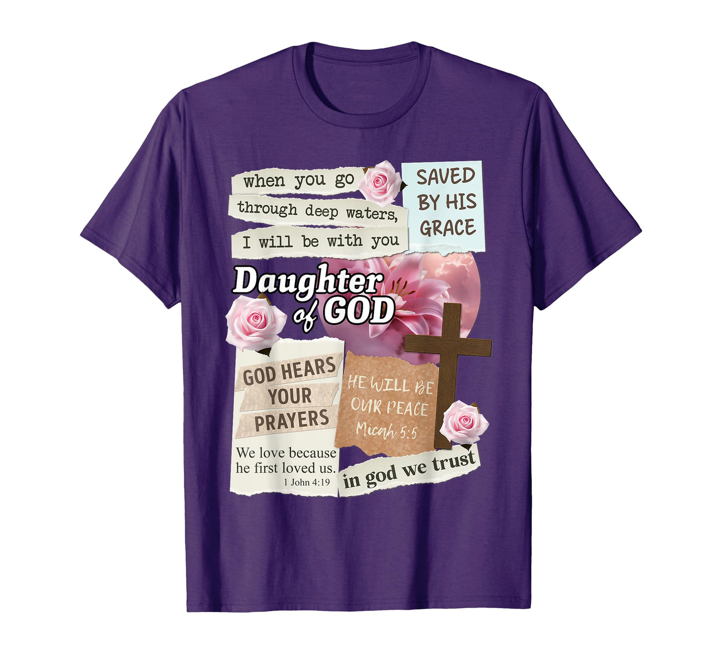 Daughter of God Christian Collage Scripture Women Girls T-Shirt