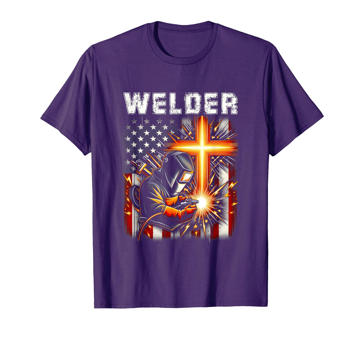 Welder American Flag Welding Faith Cross Christian Religious T-Shirt