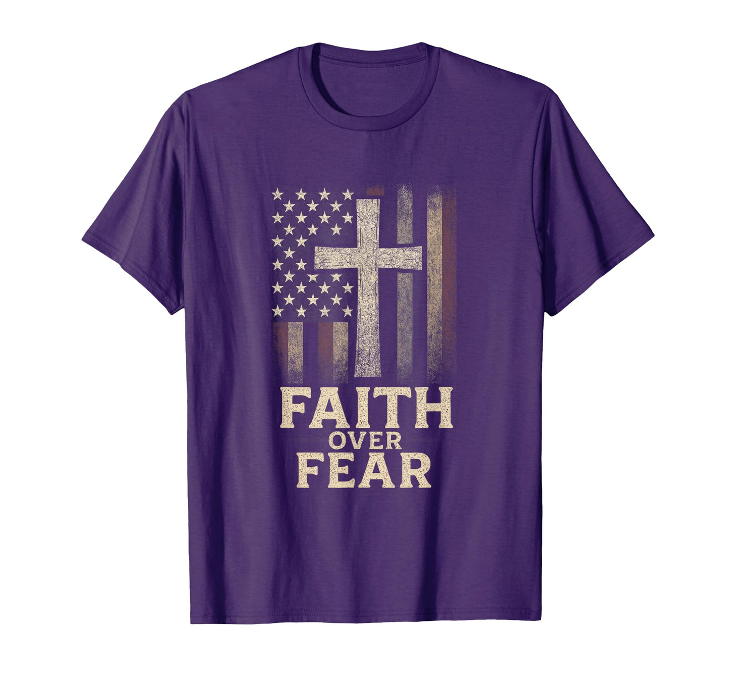 Faith Over Fear - American Flag Cross Christian T-Shirt