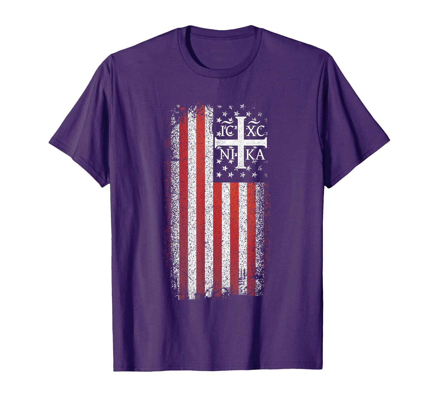 ICXC NIKA Christogram Cross American Flag Christian T-Shirt
