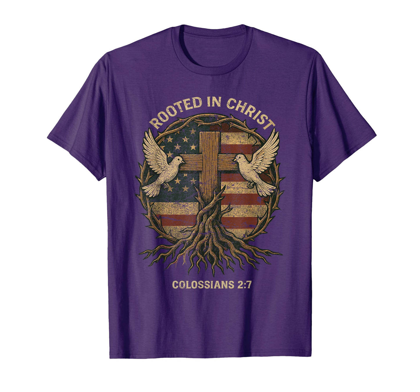 Rooted in Christ Stylish Retro Christian Cross Roots Belief T-Shirt